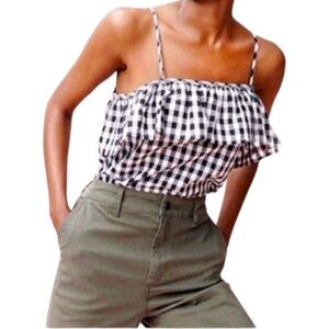 A.New.Day Black and White Gingham Ruffle Front Spaghetti Strap Top Size X-Small